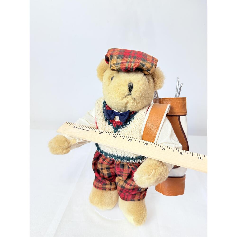 Brown Bear Golfer Outfit Tartan Cap Plush Toy 100 Polyester - Picture 10 of 10